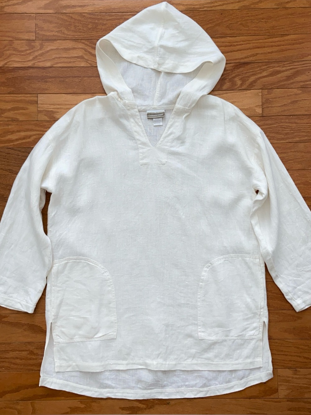 Coldwater Creek 100% Linen Hooded Tunic Medium Ivory Beachy Coastal Boho